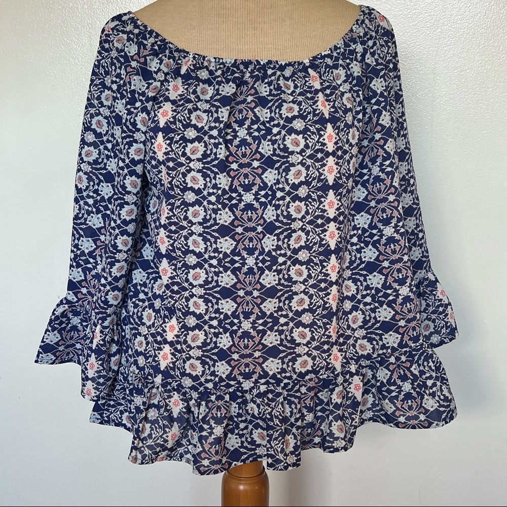 Sanctuary Floral Bell Ruffled Sleeve Blouse